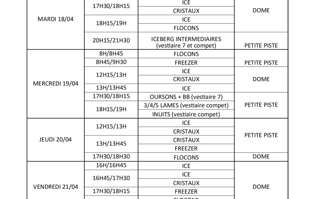 ATTENTION! MODIFICATION DE PLANNING