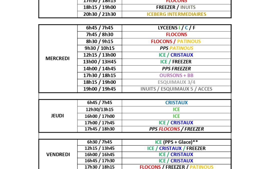 Modification de planning fin de saison