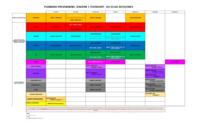 Planning vacances de la Toussaint 2023