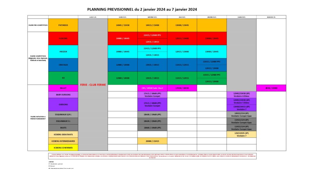 Planning Vacances Février – Mars 2024