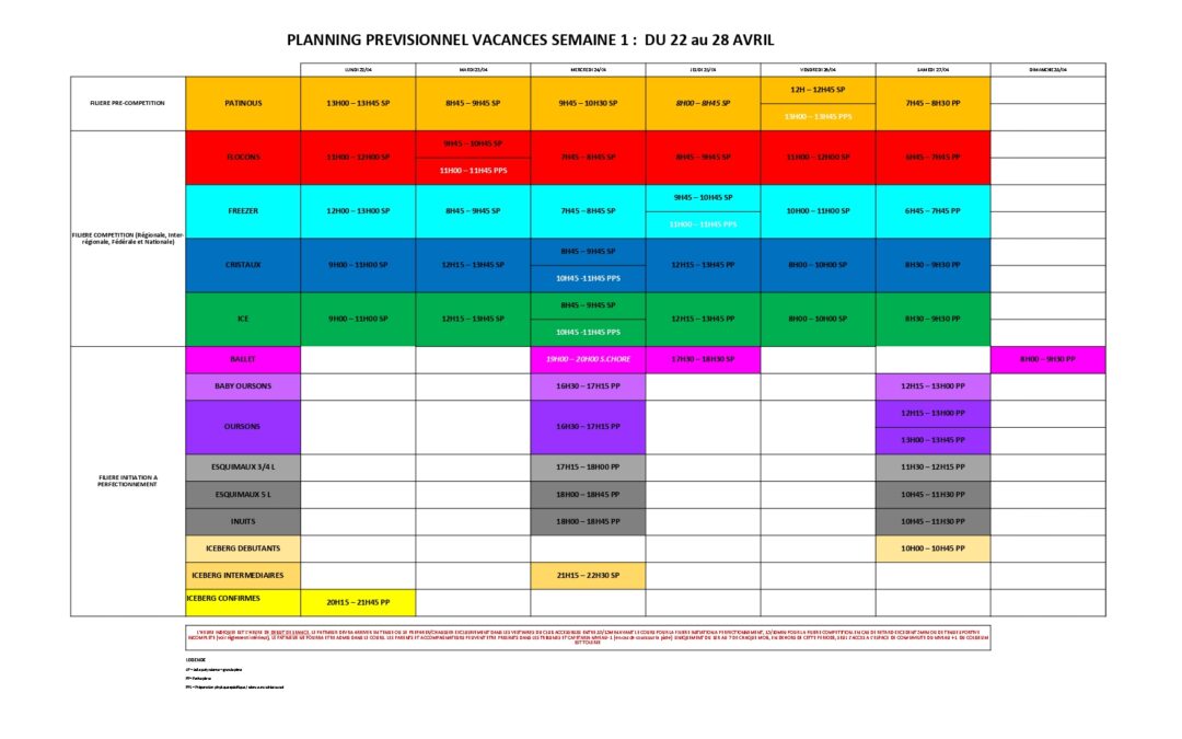 Planning Vacances Avril 2024