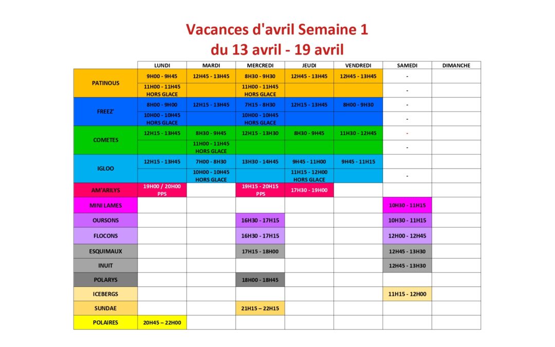 Planning Vacances Avril 2026