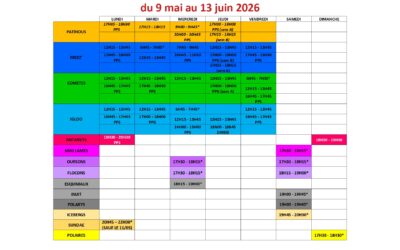 Planning Fin de Saison 2026 à compter du 9 mai